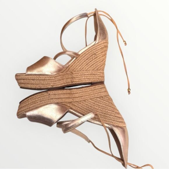 UGG Reagan Metallic Leather Strappy Open Toe Wedge Sandals Sz 10 - Picture 7 of 12